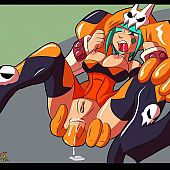 Soaked and wicked manga gal in action.